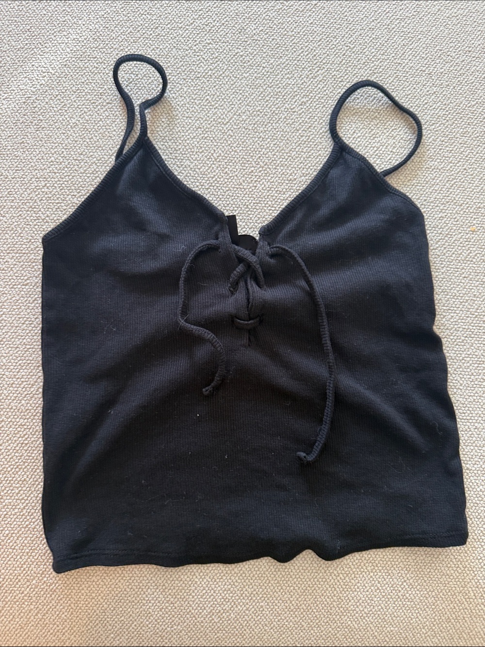 Topshop Black Lace-Up Ribbed Crop Top